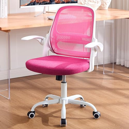 amseatec Ergonomic Mesh Desk Chair with Flip-Up Arms, Supports 300 lbs | Aerospace-grade frame, Mesh & 3" foam seat. 90-110° rocking, height adjustable, 360° swivel. - color: Pink