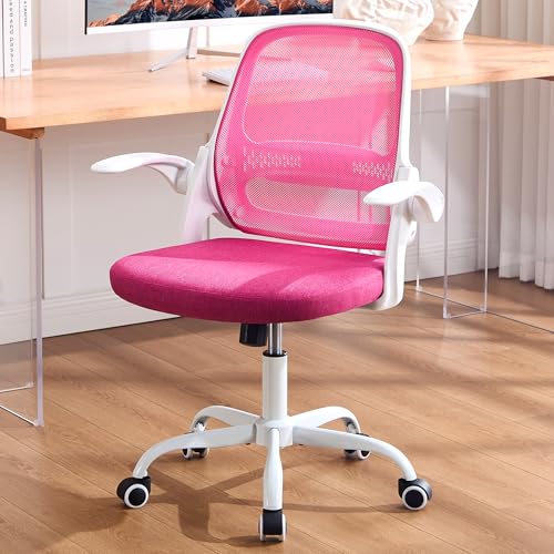 amseatec Ergonomic Mesh Desk Chair with Flip-Up Arms, Supports 300 lbs | Aerospace-grade frame, Mesh & 3" foam seat. 90-110° rocking, height adjustable, 360° swivel. - color: Pink