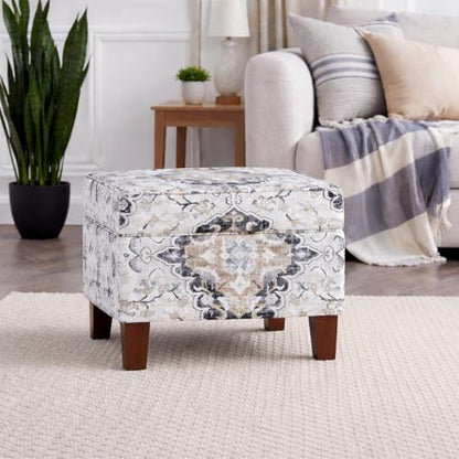 HomePop 22" Modern Rectangular Storage Ottoman - Antiqued Ebony Cream - color: Antiqued Ebony Cream