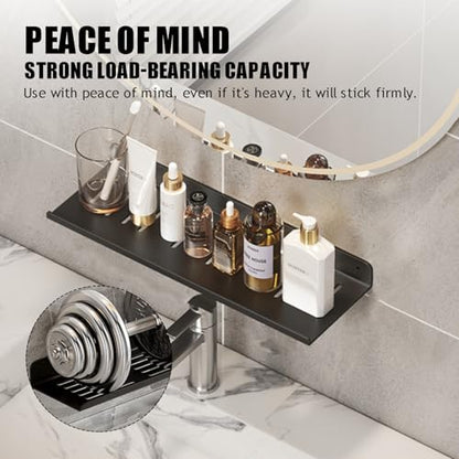 Over The Sink Shelf, Metal Wall Mounted Bathroom Countertop Organizer, Floating Shelf Organizer (2 PCS) (Black, 40CM(15.7'))