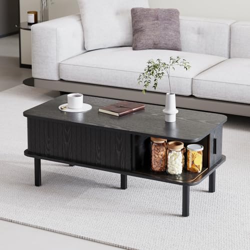 Lift Top Coffee Table,Wooden Rectangle Coffee Table with Hidden Storage Space,Metal Handles,Metal Legs,Mid Century Modern Style,Suitable for Living Room,Office,Apartment. (A-Lift Coffee Table-Black) - color: A-lift Coffee Table-black
