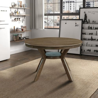 φ47.24 Solid Wood Dining Table for 4 to 6, Round Wooden Kitchen Table with Wooden Trestle Pedestal Base for Dining Room Living Room Furniture- φ47.24 x 29.92 H Oak (Only Table) - color: 47.23 Inches Oak