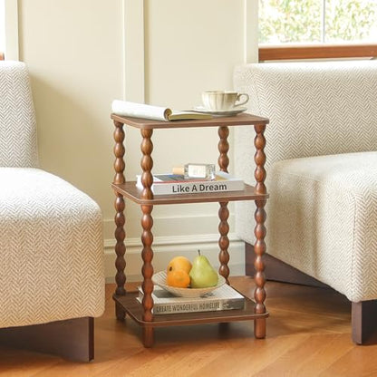 Fultyle Small Side Table, 3-Tier End Table Living Room with Storage, Wood Accent Table Bedside Table for Bedroom, Office and Small Spaces (Walnut Brown) - color: Walnut Brown