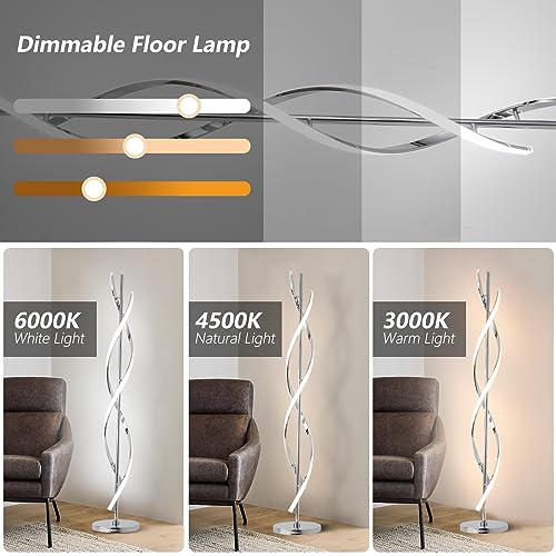 ADISUN 40W LED Modern Floor Lamp Remote Control Dimmable Spiral Floor Lamp Indoor Tall Lamp Floor Lamps for Living Rooms Family Rooms Bedrooms Offices Lighting (Silver) - color: Silver A