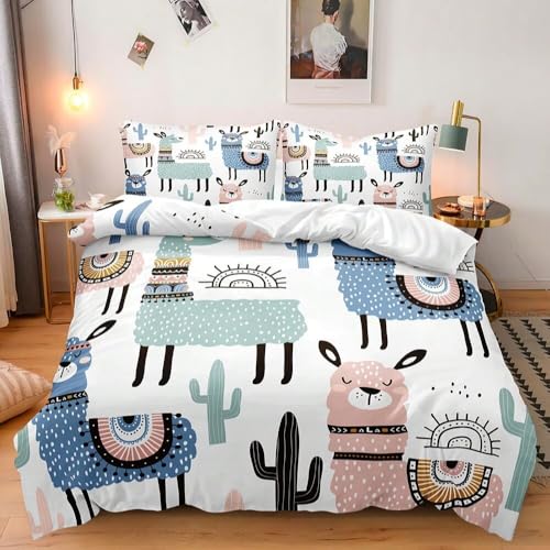 Alpaca Comforter Cover Set Full Size - Playful Animal Print Bedding Set, 3-Piece Cartoon Alpaca Duvet Cover Set for Cozy Nights - color: Cartoon01, size: Full