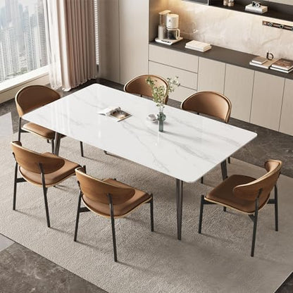Sintered Stone Dining Table with Heat-Resistant Tabletop for 4-6 | 70.8" Modern White Scratch-Resistant Kitchen Table, Deal for Dining Room, Patio & Backyard Furniture - color: White 70.8"