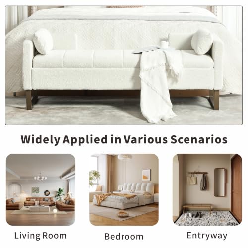 Chifee & Vingol 64" W Storage Benches End of Bed Bench, Ivory - color: 64"-ivory
