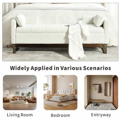 Chifee & Vingol 64" W Storage Benches End of Bed Bench, Ivory - color: 64"-ivory