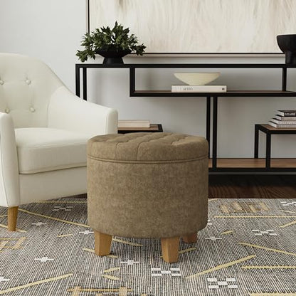 HomePop 19" Velvet Button Tufted Round Storage Ottoman - Mocha Velvet - color: Mocha Velvet