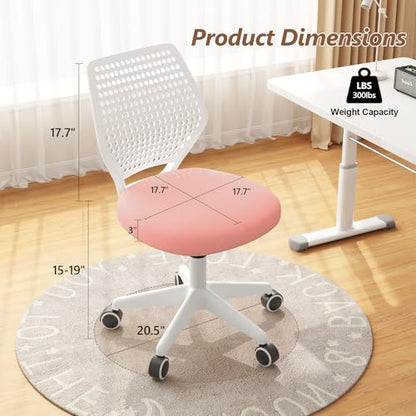 JPBSTO Armless Desk Chair, Height Adjustable Swivel Office Rolling Task Chairs with Soft Mesh Padded Cushion, Ergonomic Small Study Computer Chair - color: Light Pink