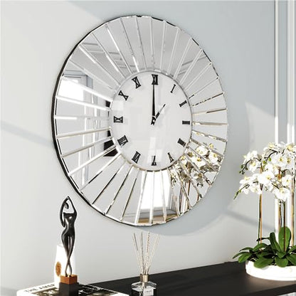 SHYFOY 거울 벽시계, 벽 장식용 61cm 장식용 대형 시계 | 거실용 오버사이즈 유리 벽시계, 빅 실버 시계, 모던 럭셔리 홈 데코 - color: 실버, size: 23"W x 23"H