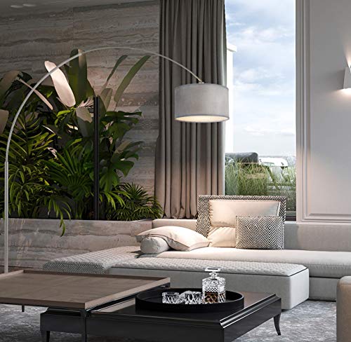 Major-Q Modern Arcing Floor Lamp - Tall Stand Up Arching Drum Shade - Large Contemporary Floor Lamp for Dining Rooms and Bedrooms - Corner Lamp for Office Lighting and Home Decor - color: Grey/Silver Pole