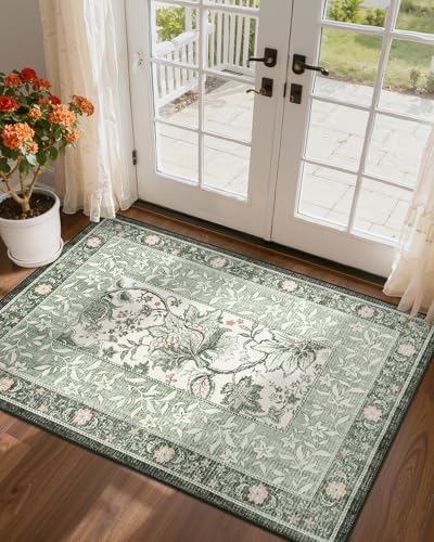 GarveeHome Sage Green 2x3 Door Mat Indoor Rugs for Entryway Provence Small Botanical Grove Cottagecore Washable Non-Slip Low-Pile Rug for Bedroom Kitchen Bathroom Entrance - color: Sage Grove, size: 2' x 3' (Rectangular)
