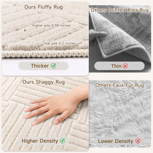 6x9 Living Room Area Rug, Beige Soft Geometric Fluffy Bedroom Mat | Washable Modern Indoor Floor Mat, Non Slip Shaggy Boho Accent Throw Carpet for Office, Dorm, Nursery and Dining Room - size: 6' x 9' (Rectangular)