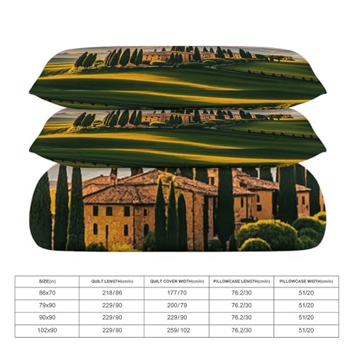 3 Piece Italy Tuscan Bedding Set - Ultra Soft Fabric & Double-Sided Print, Breathable Comforter Set with 1 Quilt Cover & 2 Pillowcases for Home Hotel, 79"x90" - size: 79"x90"