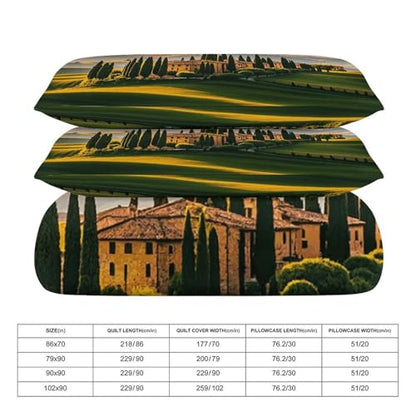 3 Piece Italy Tuscan Bedding Set - Ultra Soft Fabric & Double-Sided Print, Breathable Comforter Set with 1 Quilt Cover & 2 Pillowcases for Home Hotel, 79"x90" - size: 79"x90"