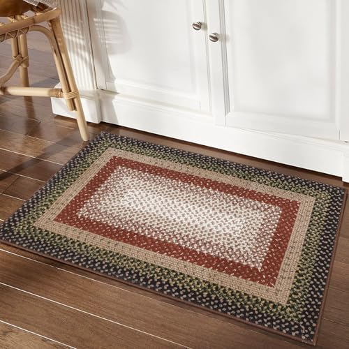 Entryway Area Rug 2x3 Small Machine Washable Bedroom Rug Non Slip | Bathroom Mat Stain Resistant Kitchen Farmhouse Carpet Modern Rustic Area Rugs for Living Room Dining Room, Crimson/Earthy - color: Crimson/Earthy, size: 2' x 3' (Rectangular)