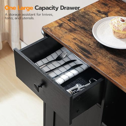 HOOBRO Kitchen Island, Storage Cabinet with Drawer, Kitchen Cart with Spice and Towel Rack, Saving Space, Easy Assembly, for Living Room, Rustic Brown and Black FB12ZD01 - color: Rustic Brown + Black