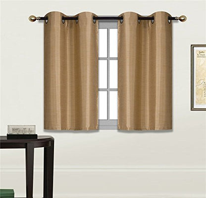 Elegant Home 2 Panels Tiers Grommets Small Window Treatment Curtain Faux Silk Insulated Blackout Drape Short Panel 28" W X 36" L Each for Kitchen Bathroom or Any Small Window # D24 (Gold) - color: Gold