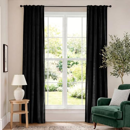 Blackout Black Velvet Curtains Rod Pocket 42×84 Inch 2 Panels | Soft Velvet, For Bedroom & Living Space, Light Shifting Texture, Elegant Drape, Classic - color: R | Black, size: 42"W x 84"L (Pack of 2)