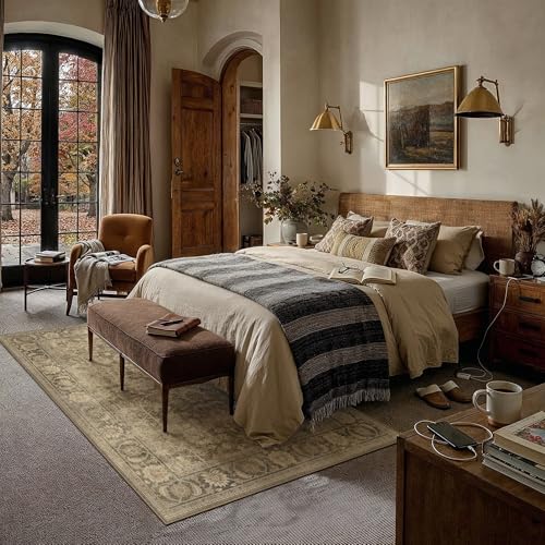 5x7 Brown Area Rug for Bedroom Vintage Distressed | Retro, Washable, Non Slip, Soft Low Pile, Carpet for Living Room, Office, Dining Room, Indoor Home Decor - color: Brown, size: 5' x 7' (Rectangular)