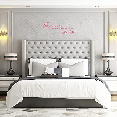 She Believed She Could so She Did - Pure Black Vinyl Wall Decal Carved Letters Girls Inspirational Quote Positive Kids Saying Sticker Home Art Decoration - Pink - color: Pink
