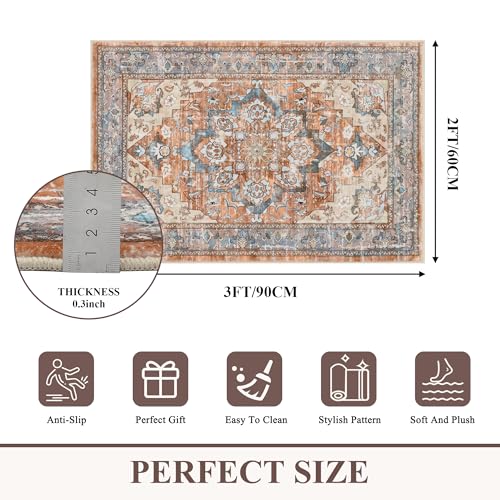 Bsmathom Entryway Rug 2x3 Washable Vintage Soft Floor Mat Non Slip Indoor Entrance Small Rugs Low Pile Area Rug Throw Rugs - color: Brown Red, size: 2' x 3' (Rectangular)