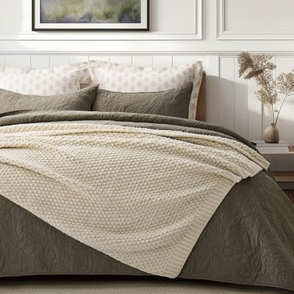 EVERGRACEHOME Chunky Chenille Knit Throw Blanket, 60 x 80, Beige | Sculpted Moss Stitch, Chic Modern Farmhouse, All-Season Warmth, OEKO-TEX® Certified, Elegant Blanket for Couch, Bed, Sofa - color: Beige, size: 60" X 80"