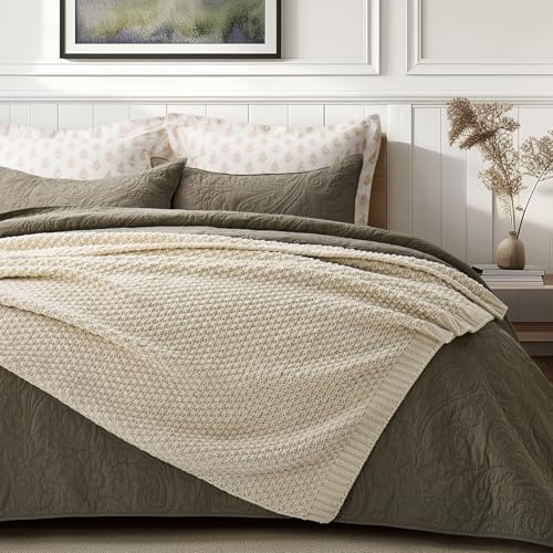 EVERGRACEHOME Chunky Chenille Knit Throw Blanket, 60 x 80, Beige | Sculpted Moss Stitch, Chic Modern Farmhouse, All-Season Warmth, OEKO-TEX® Certified, Elegant Blanket for Couch, Bed, Sofa - color: Beige, size: 60" X 80"