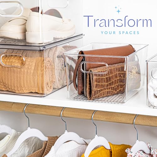 Plastic Food Storage 4 Pack Clear Container Bin with Handles for Organizing Kitchen, Pantry, Refrigerator, Freezer, Pantry, Cabinet, Closet, Bathroom. 10”x7.5”x5.3” - size: 10x7.5x5.3