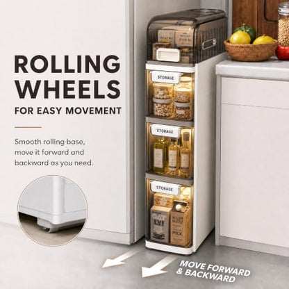Slim Bathroom Storage Cabinet with Drawers – Narrow Waterproof Rolling Floor Organizer with Wheels, Space-Saving Gap Storage, No Assembly (3-Tier, 23.4" H) - size: 3-Tier, 23.4"H