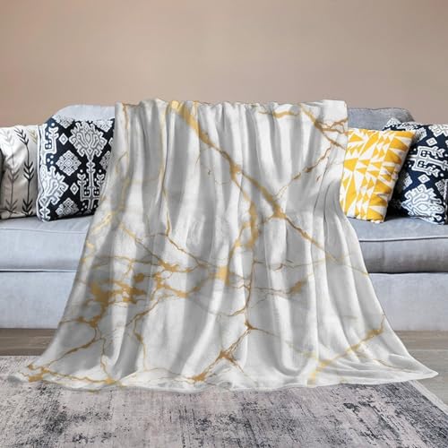 White Marble Throw Blanket Gold Textures Pattern Soft Lightweight Warm Plush Blankets for Sofa Bedroom 50"x60" - color: Marble-8, size: 50"x60"
