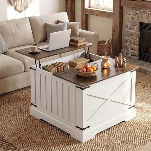 GIANTEX Farmhouse Lift Top Coffee Table, 31.5" Square Wood Center Table with Large Hidden Storage Compartment & Hinged Lift Top, Accent Cocktail Tea Table, Rustic Living Room Tables (Rustic Brown) - color: Rustic Brown