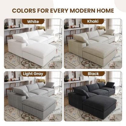 118" Cloud Modular Sofa, Convertible Modular 3 Seater Couch, Cotton Linen Fabric Sofa for Living Room, Apartment and Bedroom, Removable Covers, 2 Pillows, Grey - color: Grey, size: 3-Seater
