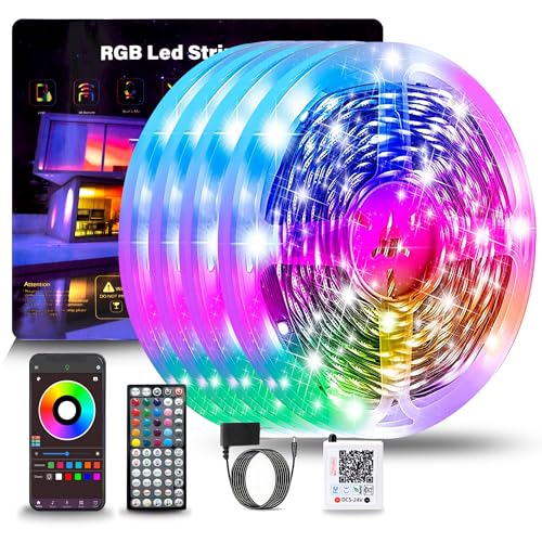 NBBUFF 390FT RGB Led Lights for Bedroom with Remote & App Control, 4 * 97FT | Music Sync Led Light Strip, Color Changing Led Strip Lights, DIY Dimmable Led Lights for Room Decor Ambient Lighting - size: 390 ft