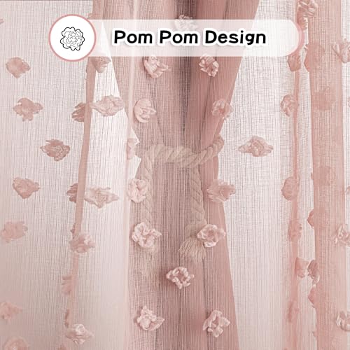 MYSKY HOME Double Layer Curtains for Girls Bedroom Kids Curtain Pink Pom Pom Sheer Window Curtains 2 Panels Pink Curtains Grommet Room Darkening Solid Nursery Curtains 63 Inches Length, W52 X L63 - color: Z-pink, size: 52"W x 63"L (Pack of 2)