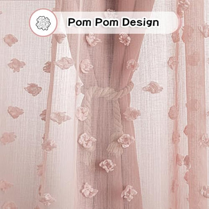 MYSKY HOME Double Layer Curtains for Girls Bedroom Kids Curtain Pink Pom Pom Sheer Window Curtains 2 Panels Pink Curtains Grommet Room Darkening Solid Nursery Curtains 63 Inches Length, W52 X L63 - color: Z-pink, size: 52"W x 63"L (Pack of 2)