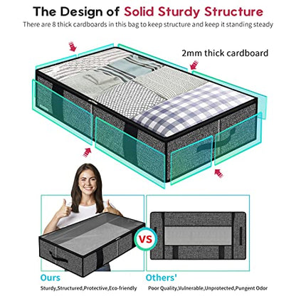 Onlyeasy Underbed Fabric Storage Bags Organizer with 4 Handles, 2 Zippers and Large Clear Window, for Clothes, Blankets, Bedding, Foldable with Sturdy Structure, 2 Pack, Linen-like Black, MXAUBBSS2P - color: Upgraded Firm Side Wall - Linen Like Black