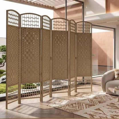 HOMCOM 6 Panel Room Divider, Folding Privacy Screen, 5.6', Natural | Room Separator, Wave Fiber Freestanding Partition Wall Divider - color: Natural, size: 6 Panel