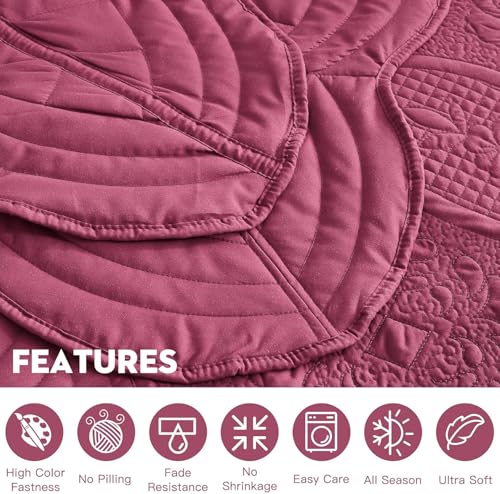 DaisyHuang Bedspread - Full Size Bedding Cover - Modern & Contemporary Coverlet Set, Real Stitching, Reversible, Lightweight, 5 Piece, Burgundy - color: Burgundy, size: Full(96"x110")