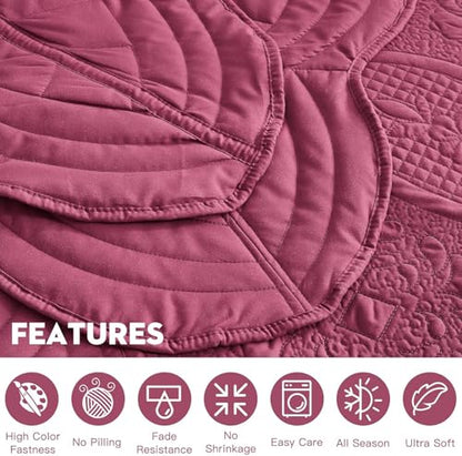 DaisyHuang Bedspread - Full Size Bedding Cover - Modern & Contemporary Coverlet Set, Real Stitching, Reversible, Lightweight, 5 Piece, Burgundy - color: Burgundy, size: Full(96"x110")