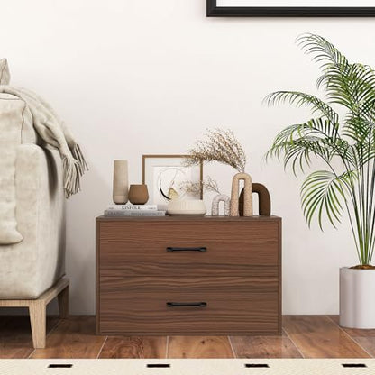 2-Drawer Stackable Dresser, Horizontal Storage Cabinet (1, Walnut) | Lateral File Cabinet | Stacking Drawer Chest | Metal Handle | Anti-Topping Kits | For Living Room, Study, Office - color: Walnut