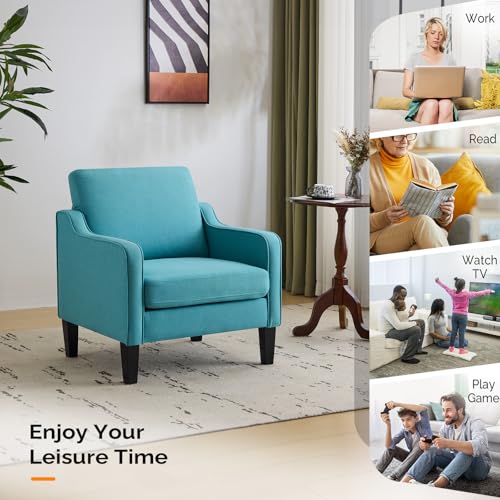 VINGLI Accent Chairs for Living Room Mid Century Modern Chair Sofa Chair Upholstered Arm Chair with Scooped Arms for Bedroom, Apartment, Office, Studio, Waiting Room, Play Room - color: Teal Blue