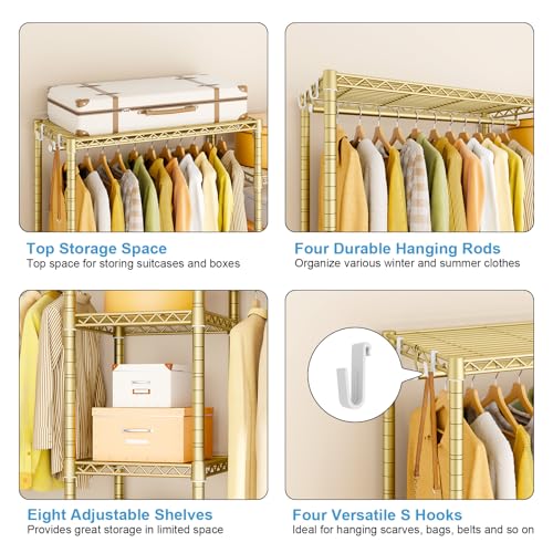 E4L Corner Clothes Rack, L Shaped Garment Rack, Heavy-Duty Freestanding Closet System with Shelves and Hangers, Max Load 962lbs, 42.7" W x 42.7" D x 79.3" H, Gold - color: Gold