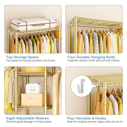 E4L Corner Clothes Rack, L Shaped Garment Rack, Heavy-Duty Freestanding Closet System with Shelves and Hangers, Max Load 962lbs, 42.7" W x 42.7" D x 79.3" H, Gold - color: Gold