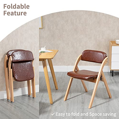 PU Folding Chairs with Padded Seats | Wooden Stackable Foldable Dining Chair Set of 2 Easy to Assemble Extra for Guests Kitchen Office Wedding - color: Wood With Pu, size: 2PCS