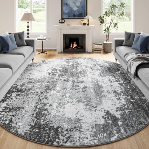 Round Rugs 8ft Washable Grey Circle Area Rug for Dining Room Table | Non Slip Soft Low Pile Stain Resistant, Boho Circular Carpet for Living Room Bedroom Dorm Entryway Kitchen, Abstract Gray - color: Grey, size: 8' (Round)