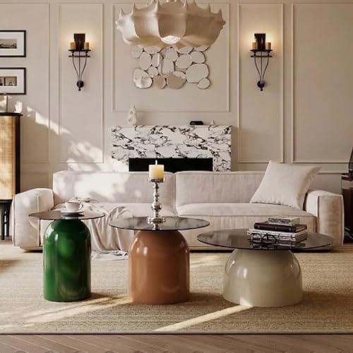 15.7" Round Side Table with Tempered Glass Top, Modern Small Glass Coffee Table with Carbon Steel Base for Living Room, End Table for Office, Easy Assembly, Green - color: 15.7" Side Table, Green