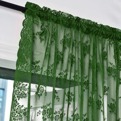 Kotile Emerald Green Sheer Curtains for Living Room 52 x 80 Inch, 2 Panels | Rod Pocket, Delicate Knitted Texture, Diffused Window Light, Refined Botanical Depth, Classic Full-Length Look, Privacy - color: Embrald Green, size: 52"W x 80"L (Pack of 2)
