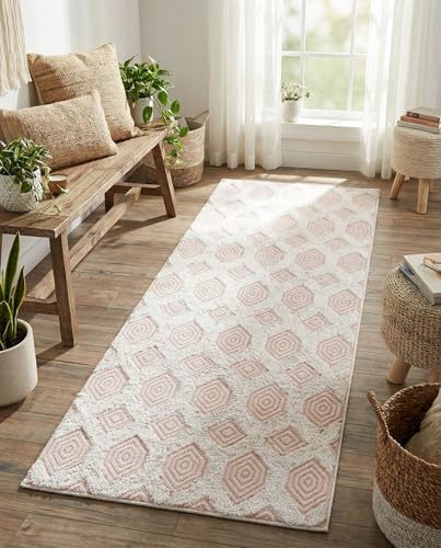 Rugs.com - Sabrina Soto Casa Rug – 6 Ft Runner Pink Cotton Textured Runner Modern Geometric Design for Hallways and Entryways - color: Pink, size: 2'3" x 6' (Runner)
